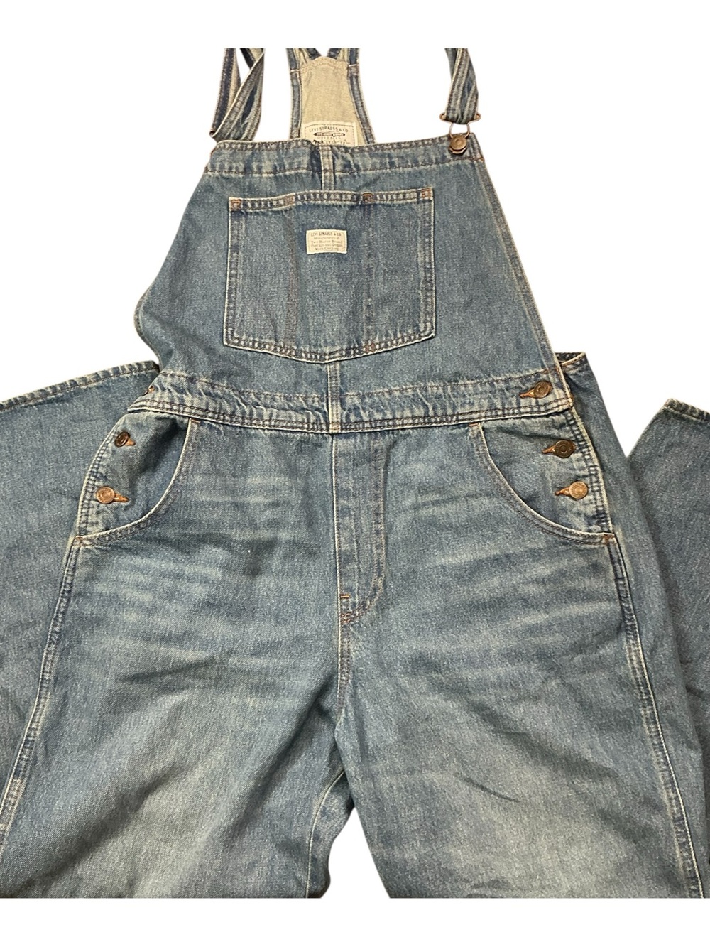 Y2K Levi’s medium wash wide leg red tab bib overalls XL